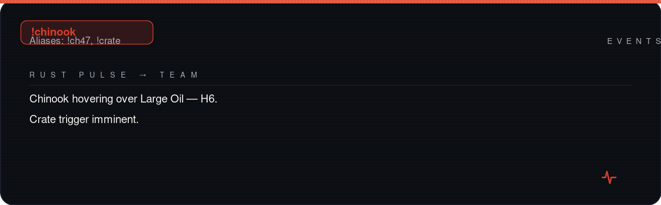 Rust team chat showing !chinook reply