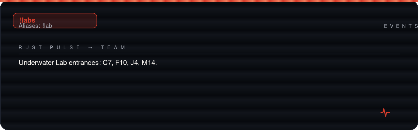 Rust team chat showing !labs reply with a list of lab grids