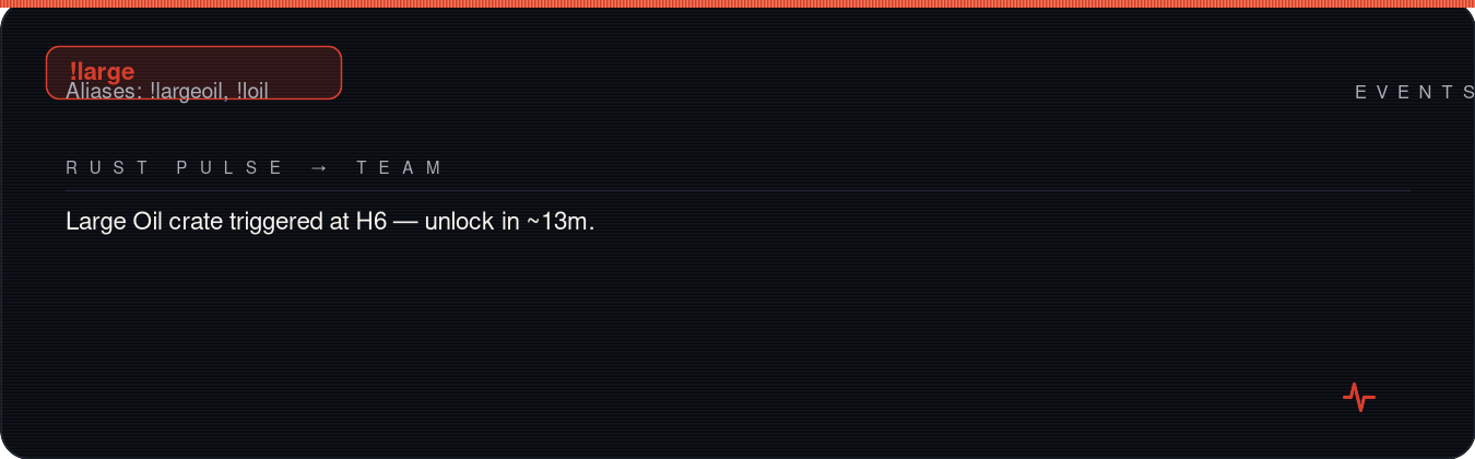 Rust team chat showing !large reply
