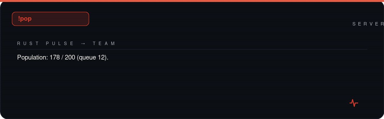 Rust team chat showing !pop reply