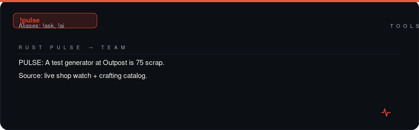 Rust team chat showing !pulse AI reply