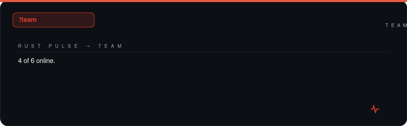 Rust team chat showing !team reply
