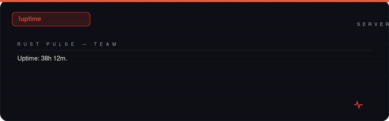 Rust team chat showing !uptime reply