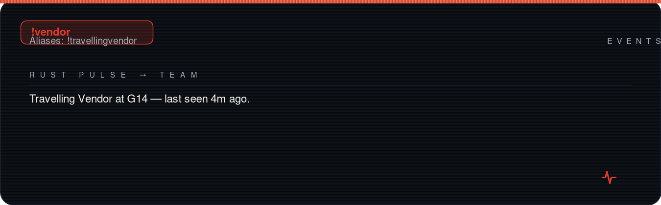 Rust team chat showing !vendor reply